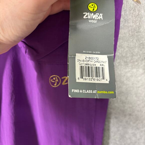 Zumba Cargo Pants Womens XXL 2XL Purple Blue Converts to Capri Craveworthy Dance - Picture 8 of 16